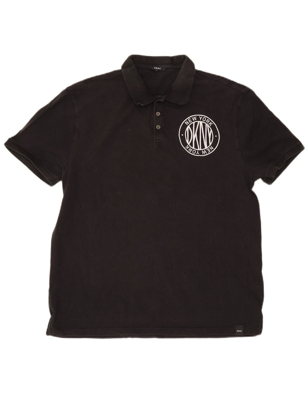 Dkny Mens New York Graphic Polo Shirt Közepes fekete pamut