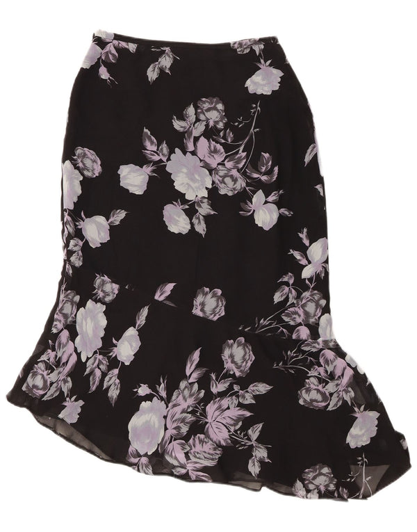 Gonna asimmetrica da donna Laura Ashley UK 8 piccola W24 seta floreale nera