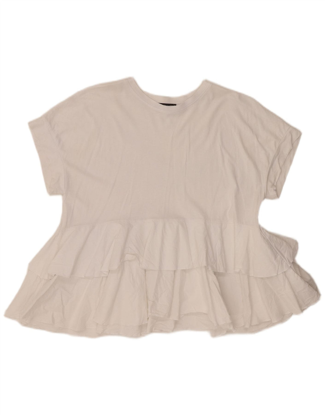 Zara Womens Ruffle Front Blouse Top UK 10 Small White Cotton