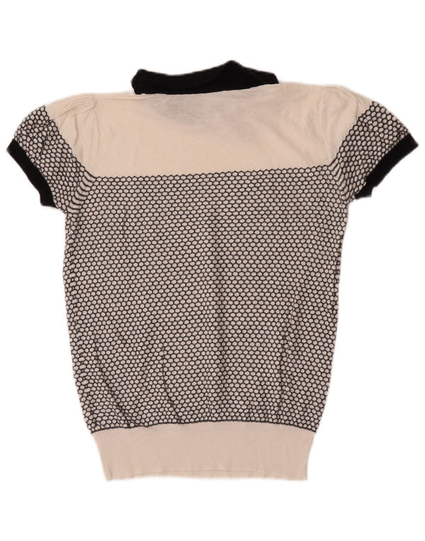 Oasis Womens Polo Neck Jumper Sweater UK 10 Small White Geometric