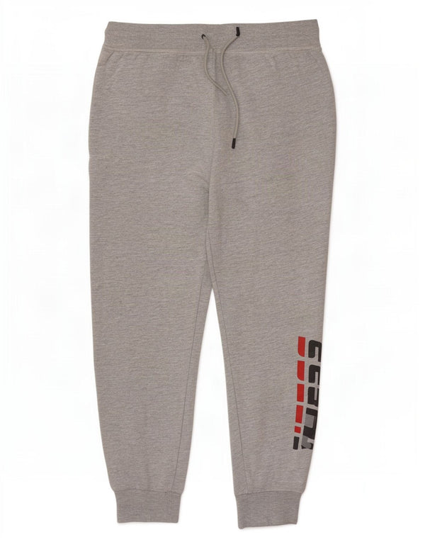 Guess Mens Graphic Tracksuit Trousers Joggers Medium Grey Flecked Cotton