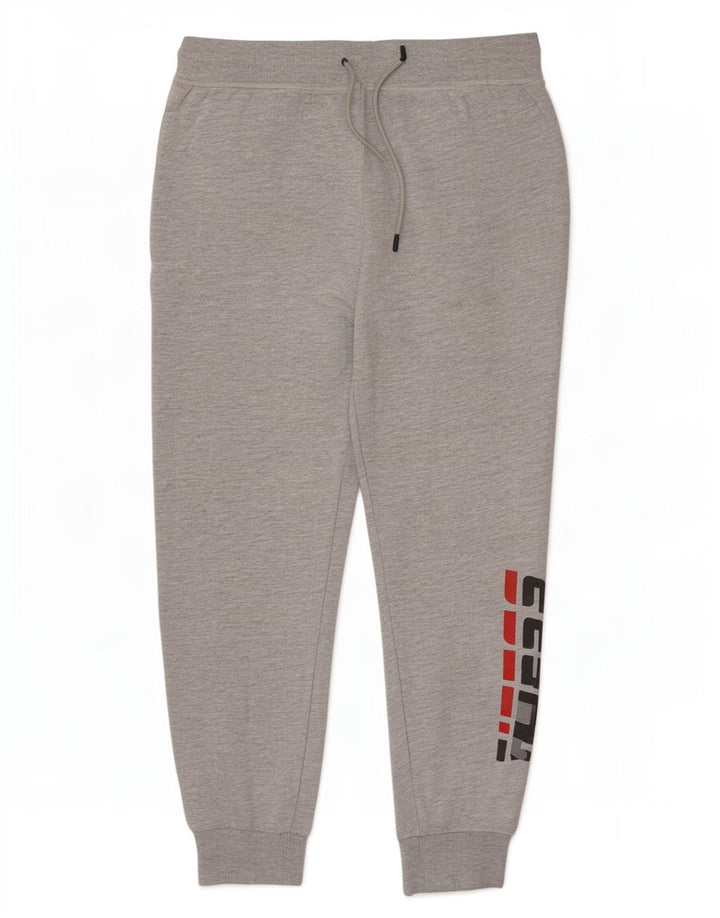 Guess Mens Graphic Tracksuit Trousers Joggers Medium Grey Flecked Cotton