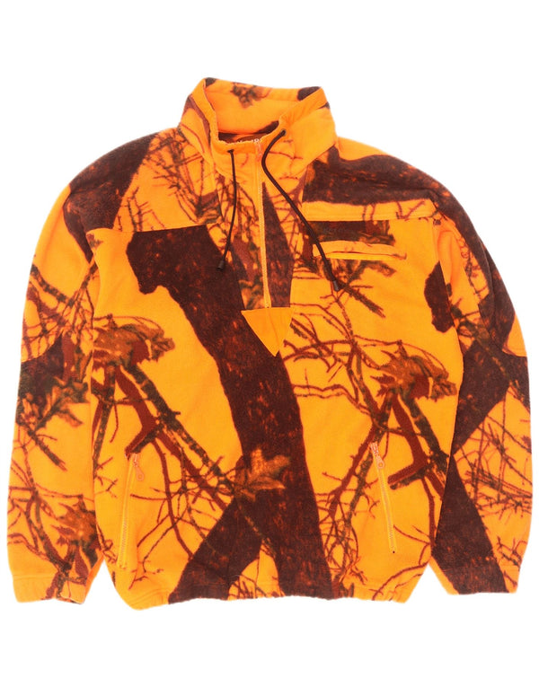 Vintage Herren-Fleecepullover mit Reißverschluss, XL, orangefarbenes Camouflage-Polyester