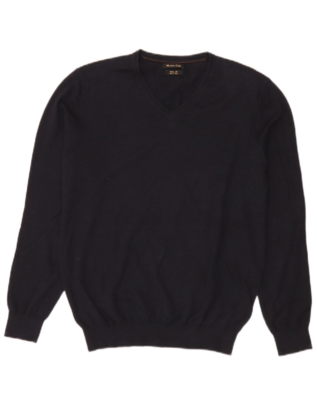 Massimo Dutti Mens V-Neck Jumper Sweater Medium Navy Blue Cotton