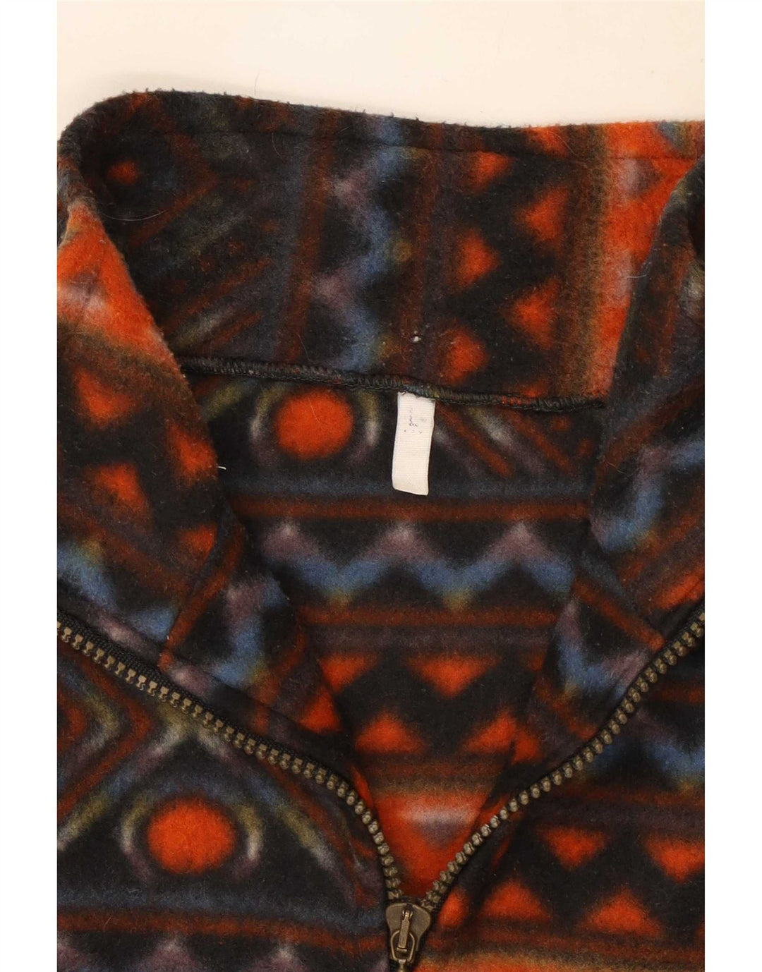Vintage Herren-Fleecepullover mit Reißverschluss am Hals, großes, mehrfarbiges, geometrisches Polyester