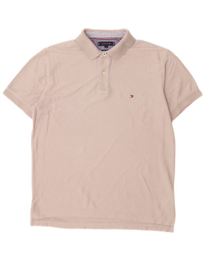 TOMMY HILFIGER Mens Regular Fit Polo Shirt Large Grey Cotton
