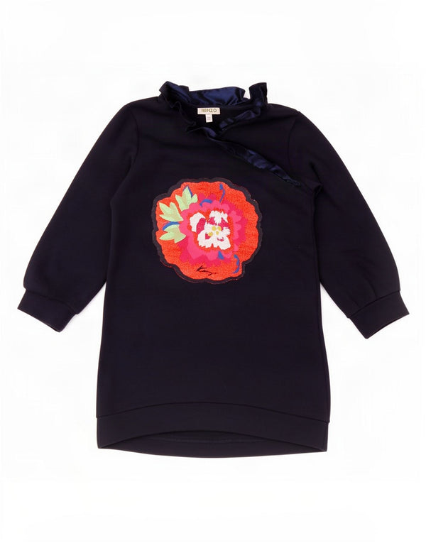 Kenzo Girls Graphic Sweatshirt Jumper Dress 5-6 Years Navy Blue Floral