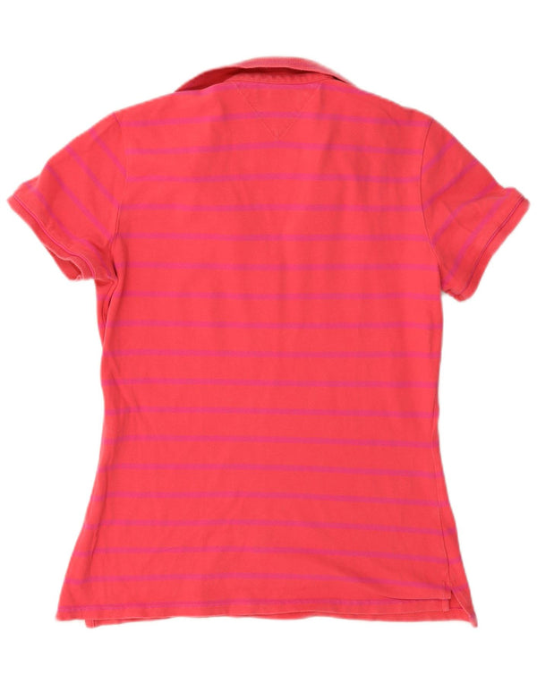 Tommy Hilfiger Womens Regular Fit Polo Shirt UK 14 Medium Red Striped