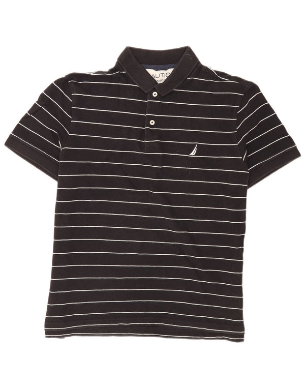 Nautica Mens Classic Fit Polo Shirt Large Black Striped Cotton