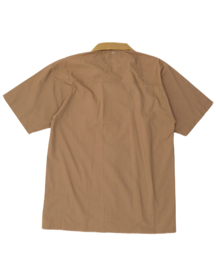 Vintage Mens Short Sleeve Shirt Small Beige Polyester