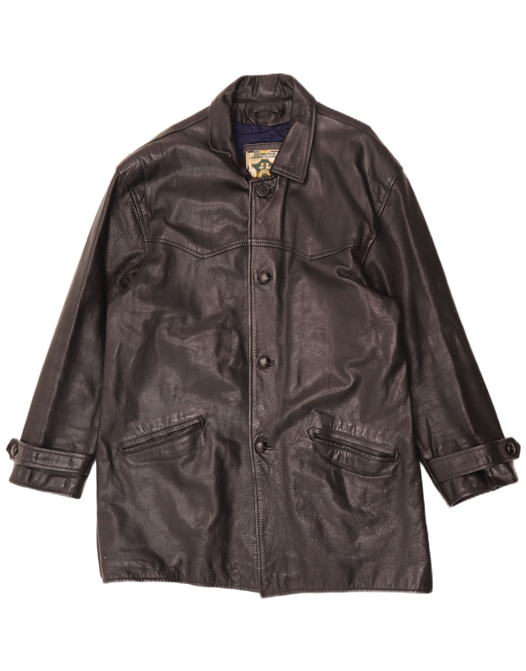 Vintage Mens Loose Fit Leather Coat UK 38 Medium Black Leather