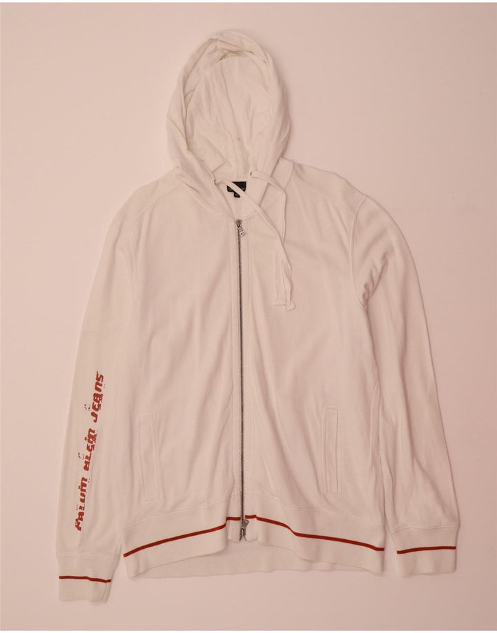 CALVIN KLEIN JEANS Suéter masculino com capuz e zíper gráfico XL algodão branco