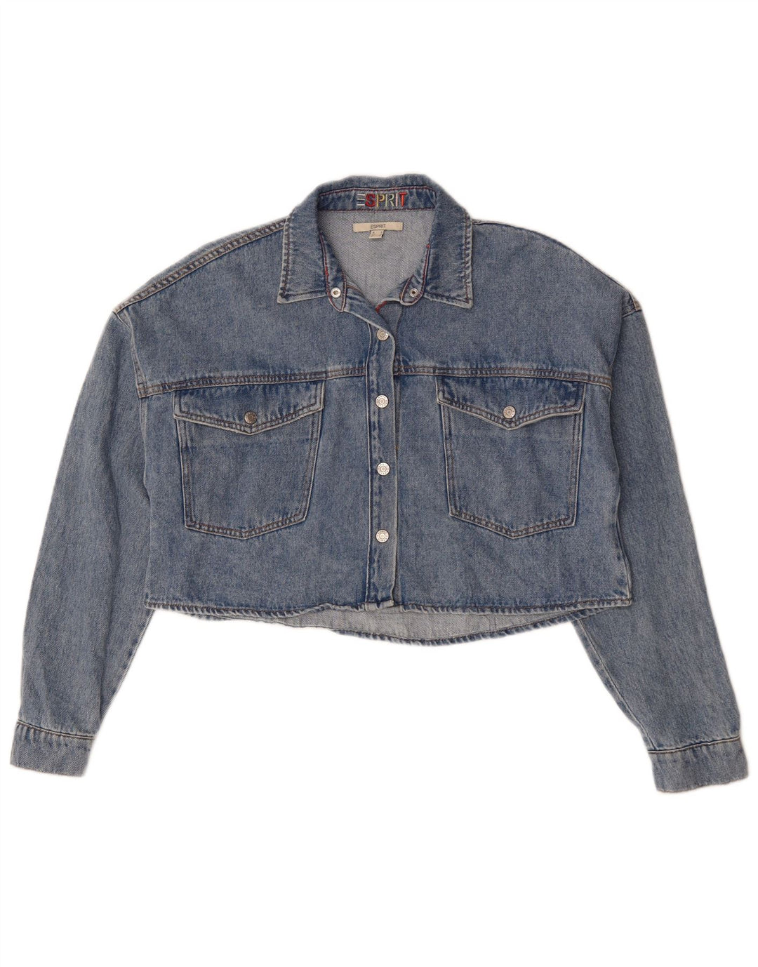 Esprit Womens Crop Oversized Denim Jacket UK 10 Small Blue Cotton