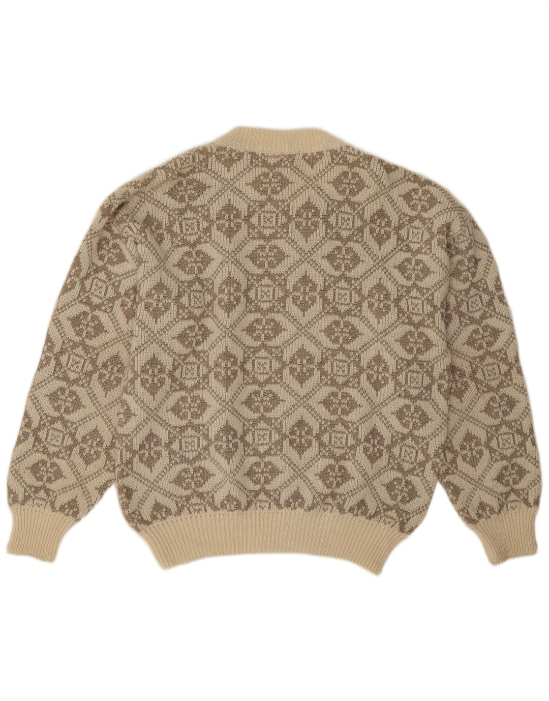 Ciao Mens Crew Neck Jumper Sweater XL Beige Geometric Wool