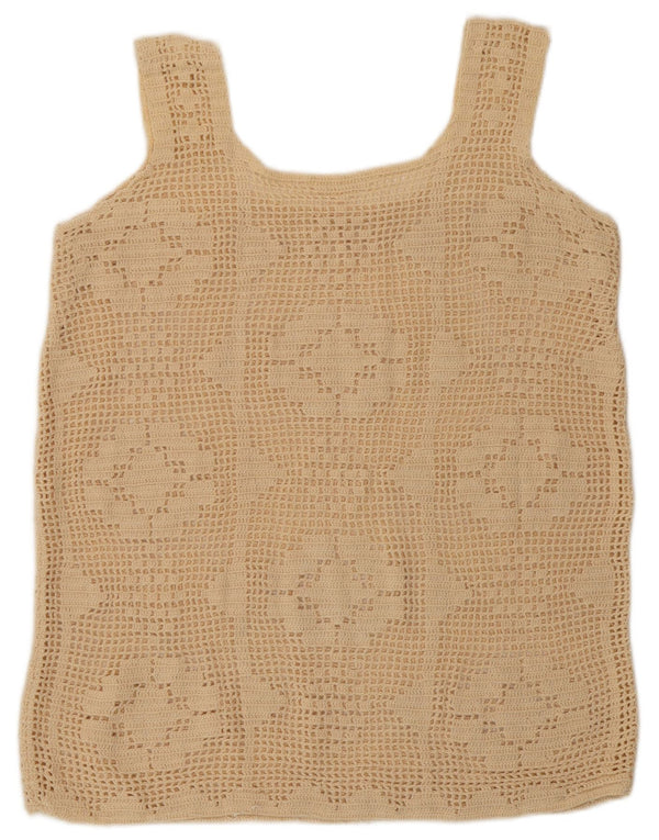 Canotta vintage da donna all'uncinetto UK 16 grande floreale beige