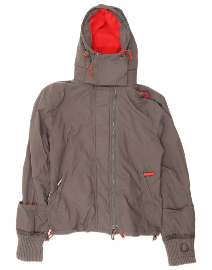 Superdry Womens The Windcheater Hooded Windbreaker Jacket UK 14 Medium Grey