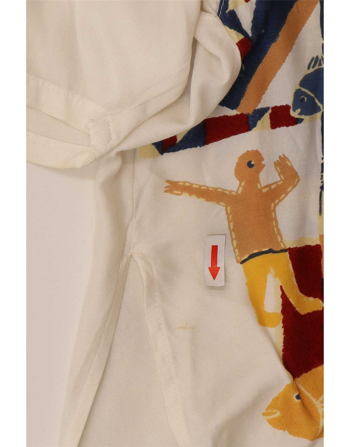 ACCORDO kvinders abstrakt mønster kortærmet skjortebluse UK 16 Large White