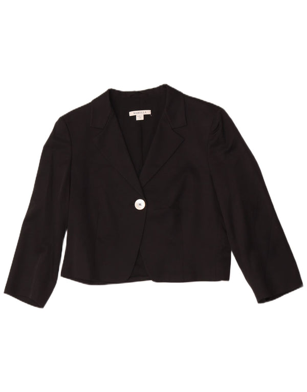 Marella Womens 3/4 Sleeve 1 Button Bolero Jacket UK 14 Large Black Viscose