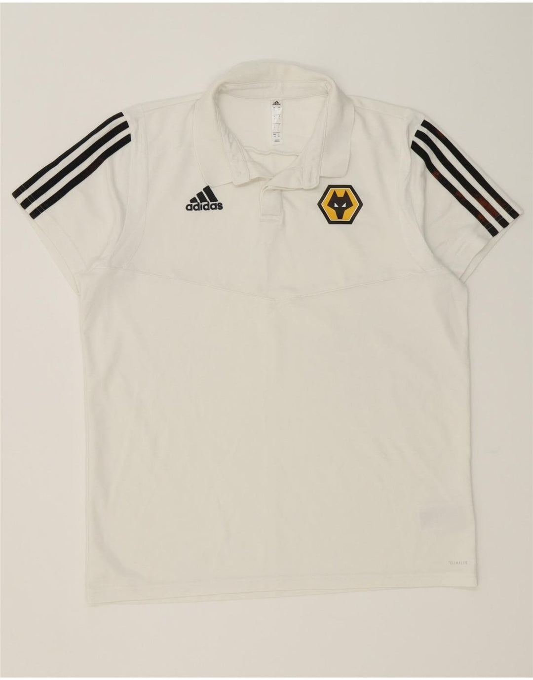 Adidas Mens Wolverhampton Wanderers Polo Shirt Large White Striped Cotton