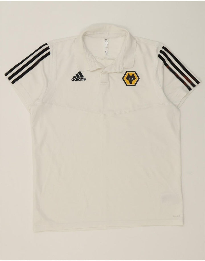 Adidas Mens Wolverhampton Wanderers Polo Shirt Large White Striped Cotton