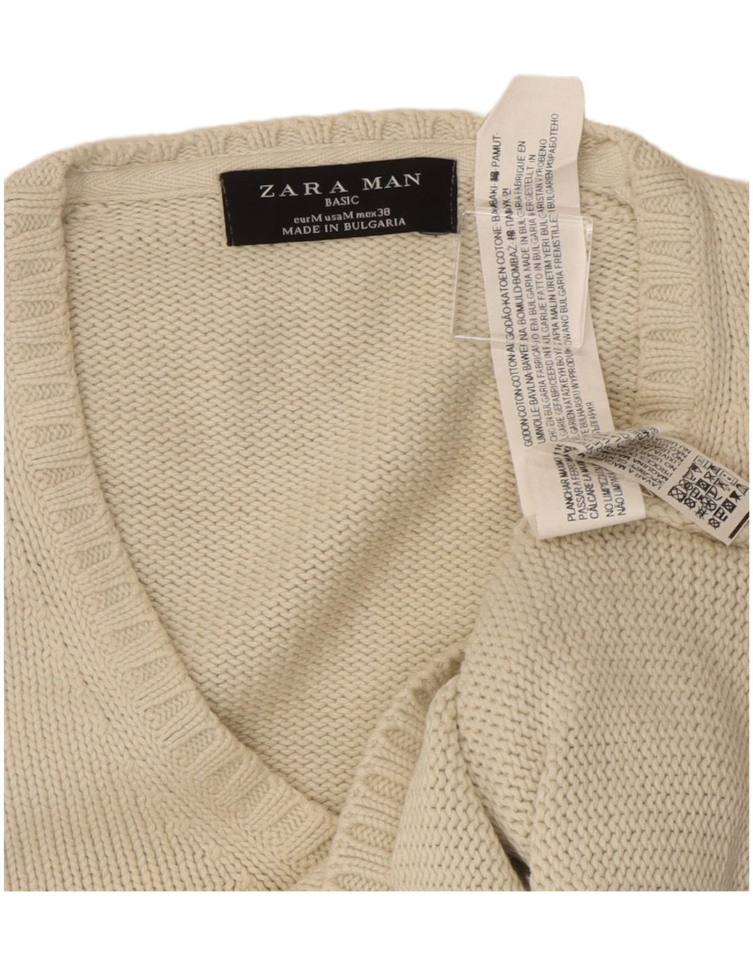 Zara Herren-Pullover mit V-Ausschnitt aus mittelbeiger Baumwolle