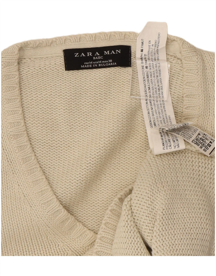Zara Herren-Pullover mit V-Ausschnitt aus mittelbeiger Baumwolle