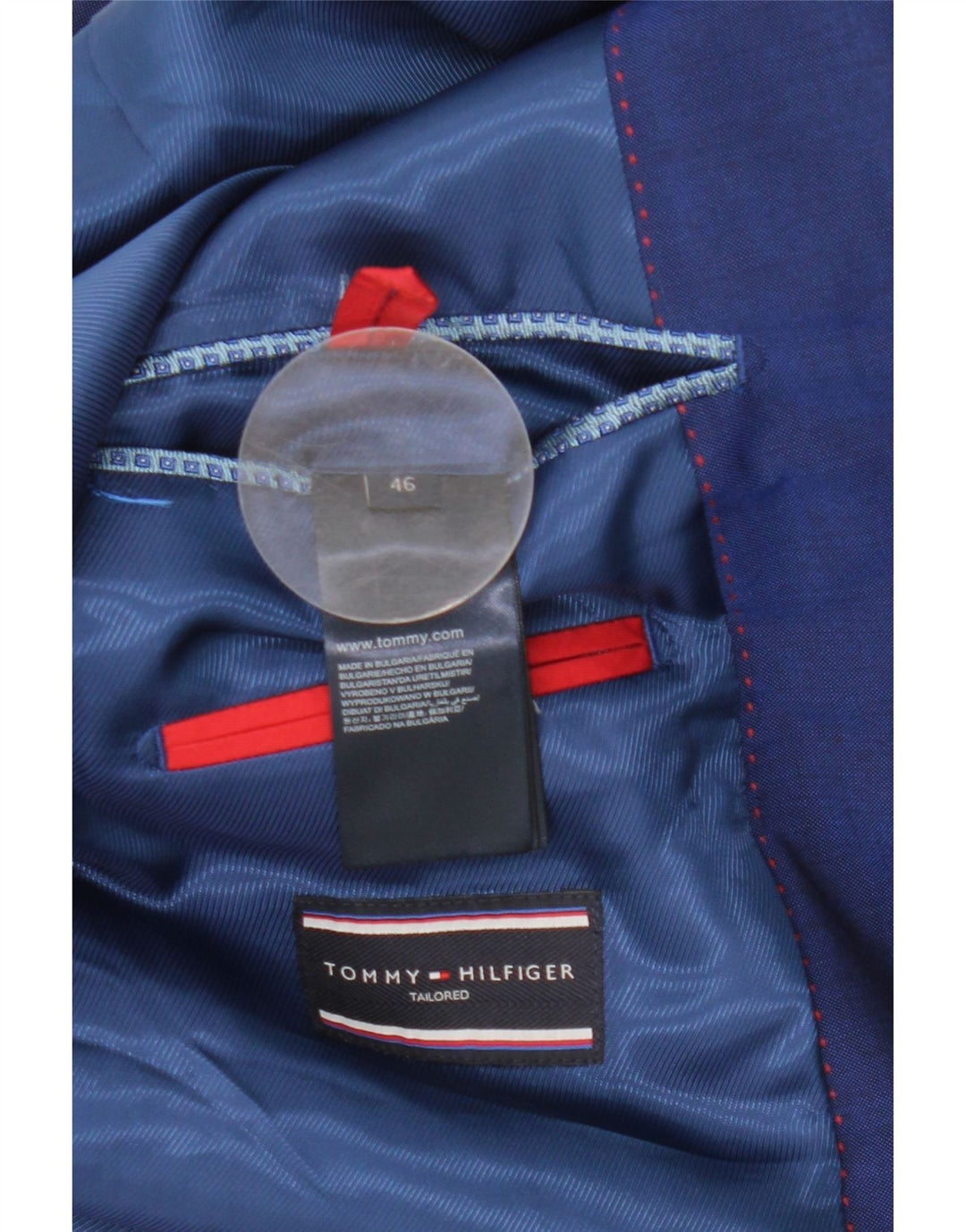 Giacca blazer a 2 bottoni da uomo Tommy Hilfiger IT 46 piccola lana vergine blu