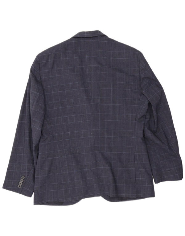 Massimo Dutti Mens 2 Button Blazer Jacket EU 40 Medium Navy Blue Check Wool
