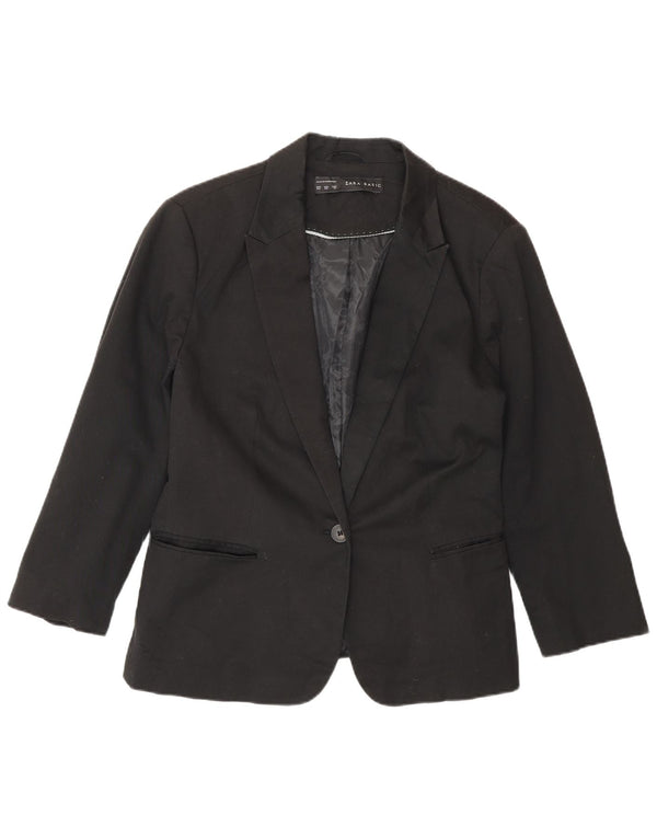 Giacca blazer a 1 bottone con maniche a 3/4 da donna Zara UK 20 2XL cotone nero
