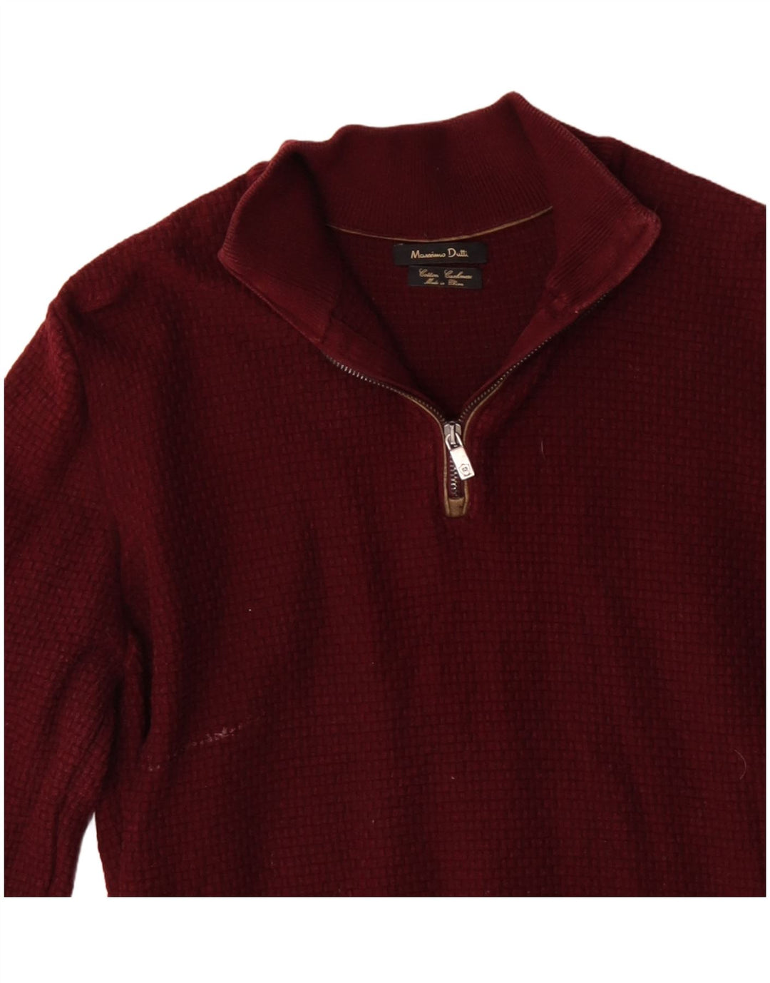 MASSIMO DUTTI Mens Zip Neck Jumper Sweater Small Burgundy Cotton