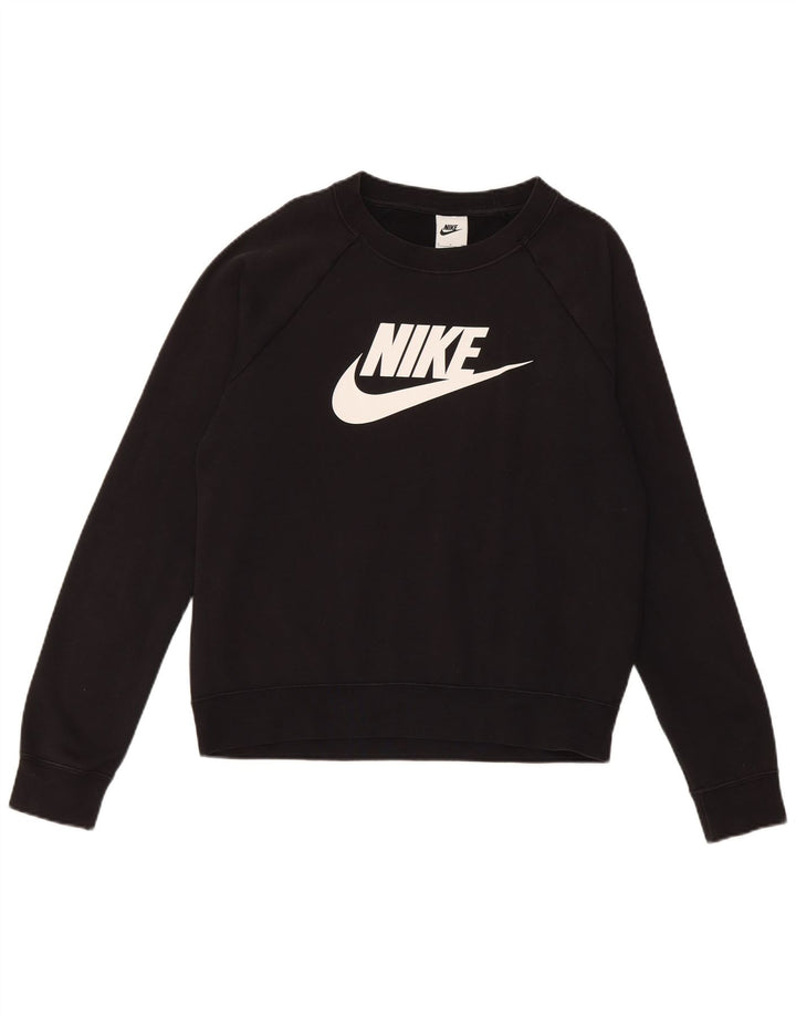 Nike Womens Graphic Oversized Sweatshirt Pullover UK 12 Small Schwarze Baumwolle
