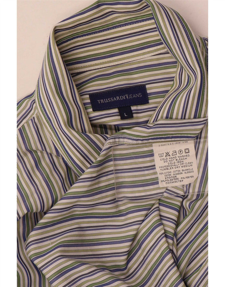 Trussardi Jeans Mens Shirt Large Multicoloured Striped Cotton