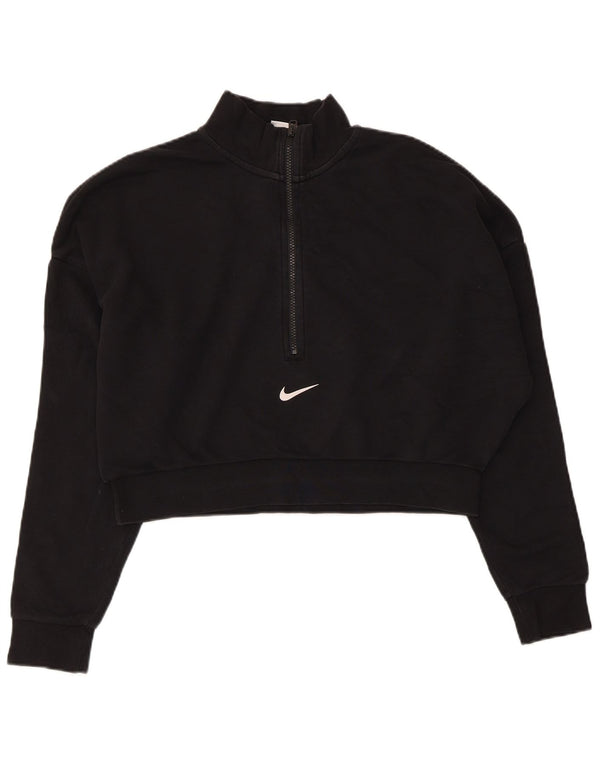 Nike Damen Crop Oversized Sweatshirt mit Reißverschluss am Hals, UK 16, Größe L, Schwarz