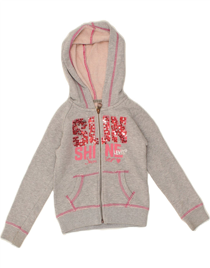 LEVI'S Girls Graphic Zip Hoodie Sweater 4-5 Years Grey Cotton Vintage Levi's and Second-Hand Levi's from Messina Hembry 