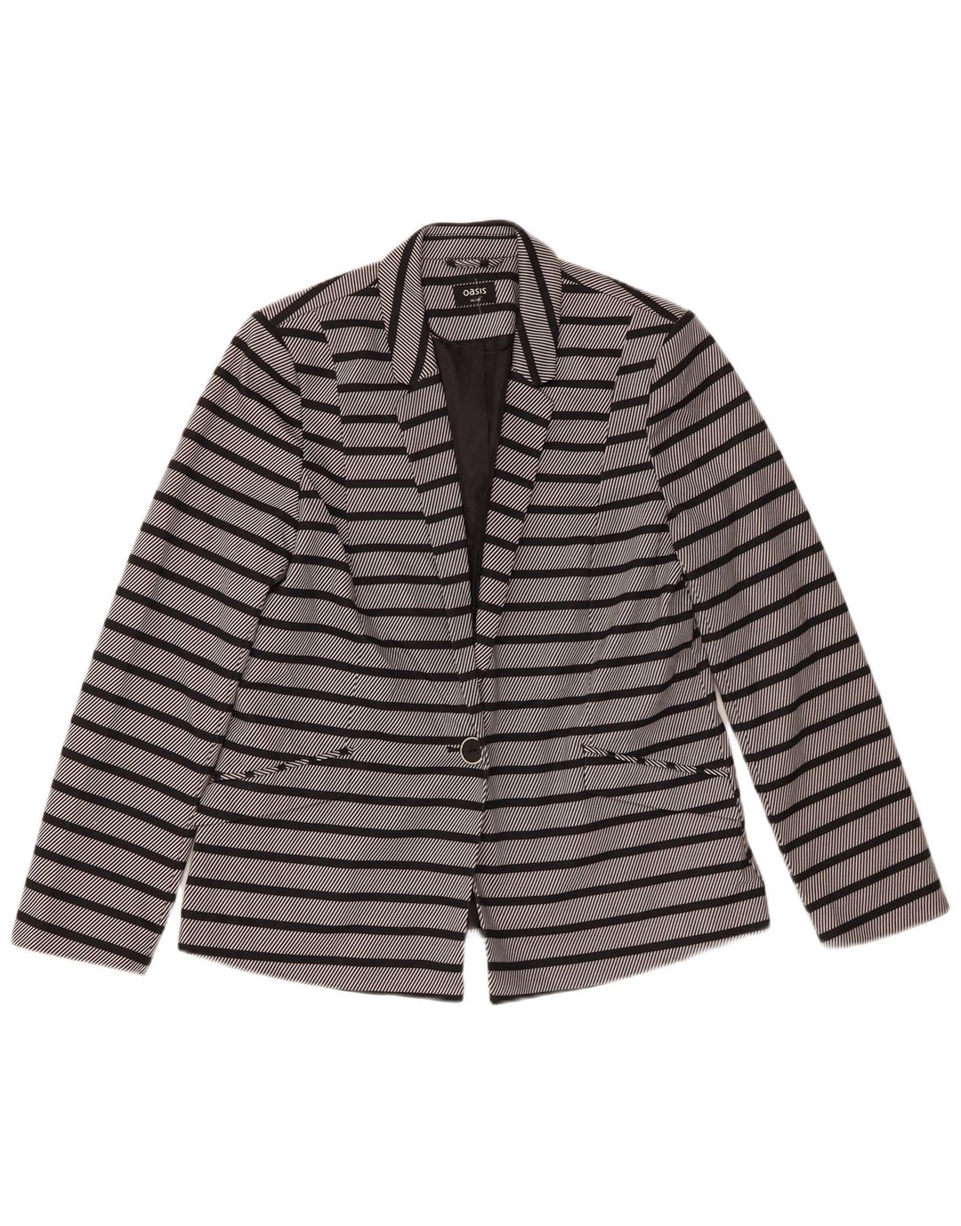Oasis Womens 1 Button Blazer Jacket UK 14 Medium Grey Striped Polyester