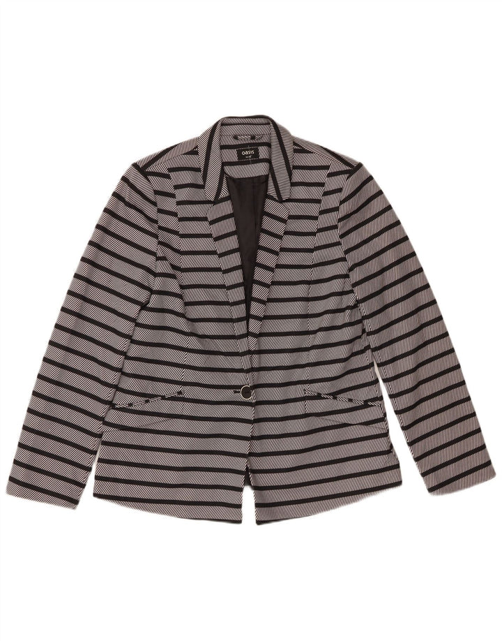 Oasis Womens 1 Button Blazer Jacket UK 14 Medium Grey Striped Polyester