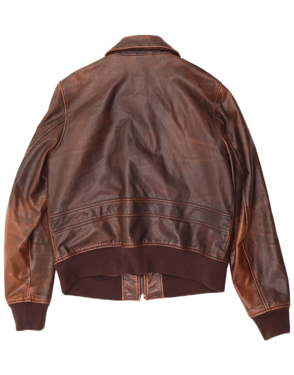 Vintage Mens Bomber Leather Jacket IT 52 Large Brown