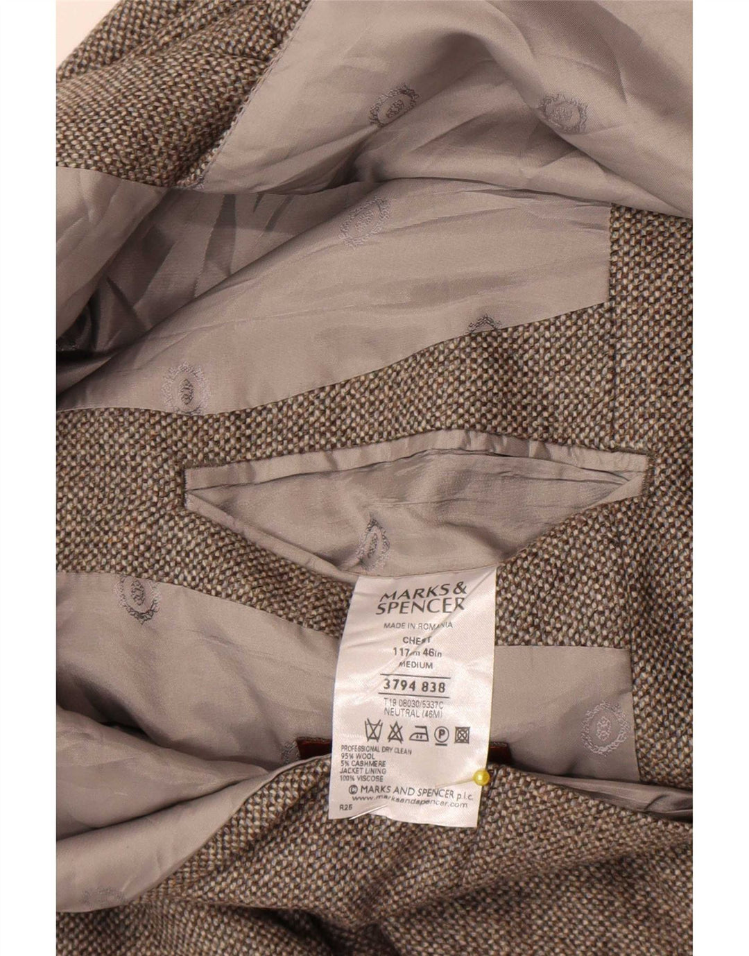 Marks & Spencer Mens 3 Button Blazer Jacket UK 46 XL Grey Wool