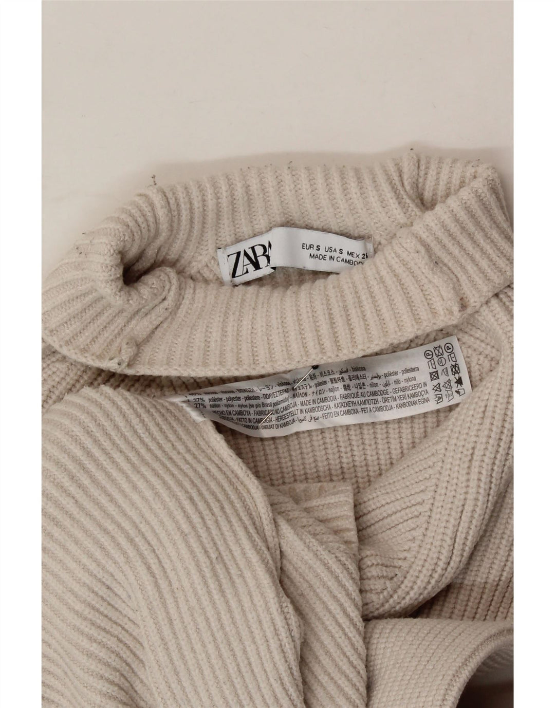 ZARA Womens Oversized Turtle Neck Jumper Sweater UK 10 Small Off White Vintage Zara and Second-Hand Zara from Messina Hembry 