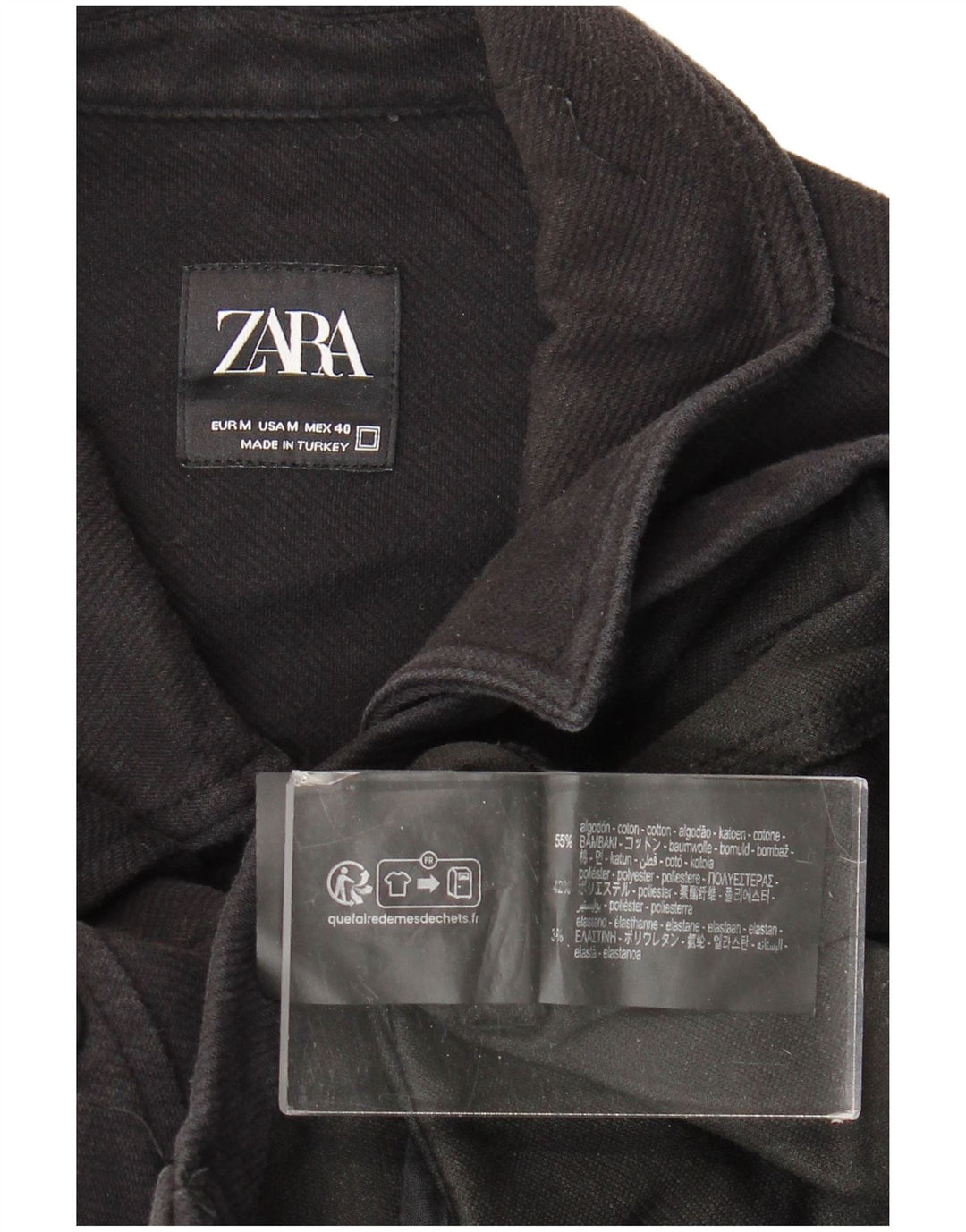 Zara Herren-Utility-Jacke UK 38 Mittelschwarze Baumwolle