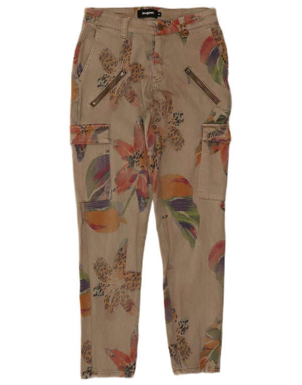 Desigual Womens Slim Cargo Trousers EU 38 Medium W28 L27 Beige Floral