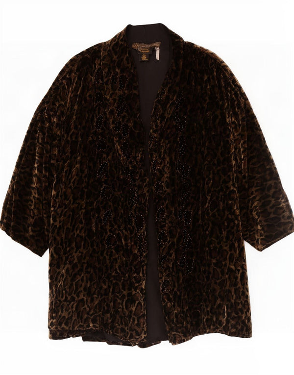 Vintage Womens Velour Oversized Overcoat UK 16 Large Brown Animal Print