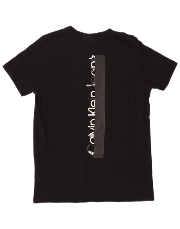 Calvin Klein Jeans Damen Grafik-T-Shirt-Oberteil UK 14 Mittelschwarze Baumwolle