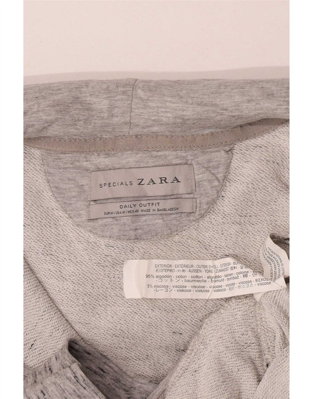Zara Mens Zip Hoodie Sweater Medium Grey Flecked Cotton