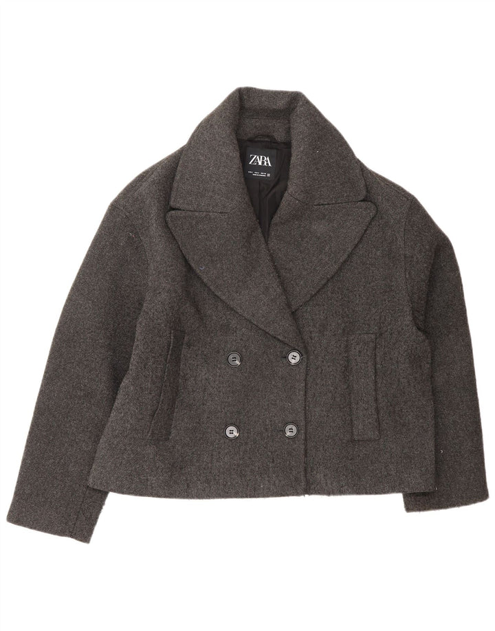 Zara Dame Dobbeltradet Oversized Blazer Jacket UK 10 Small Grey