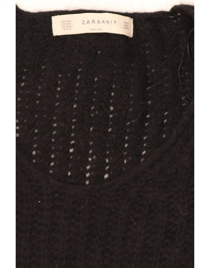 Zara Dame V-hals sweater UK 14 Medium Sort Akryl