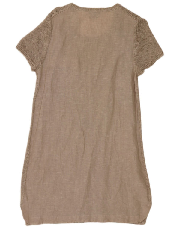 Massimo Dutti Womens Short Sleeves Jumper Dress UK 14 Large Grey Linen