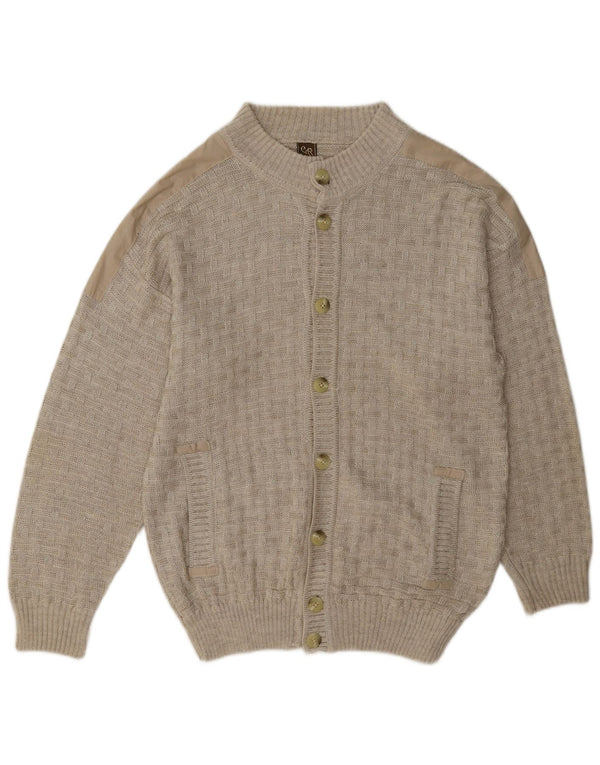 vintage Mens Cardigan Sweater IT 52 Grand Lin Géométrique Beige