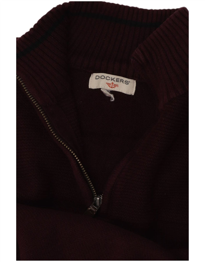 DOCKERS Mens Zip Neck Jumper Sweater Large Burgundy