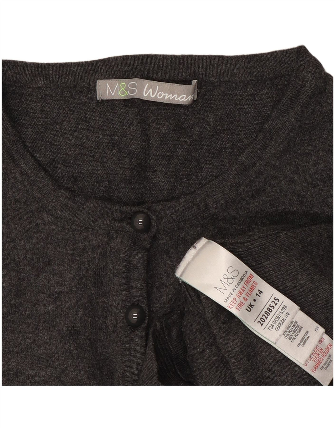 Marks & Spencer Womens Crop Cardigan Sweater UK 14 Medium Grey Viscose